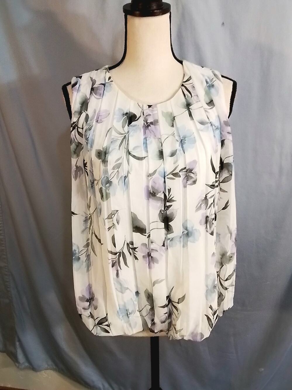 Calvin Klein white blouse with purple and blue flowers